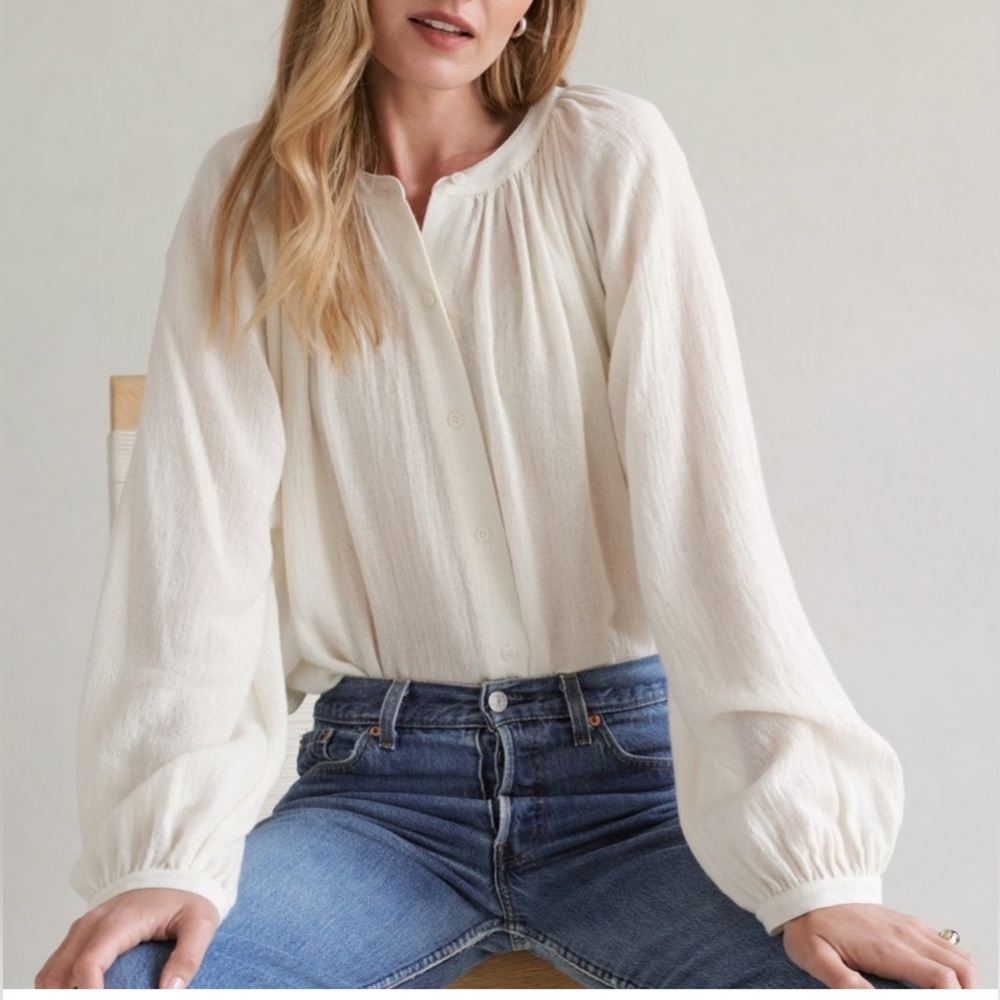 Jenni Kayne Womens Willow Blouse Ivory Flowy Viscose Wool NEW Creme Size 2XL